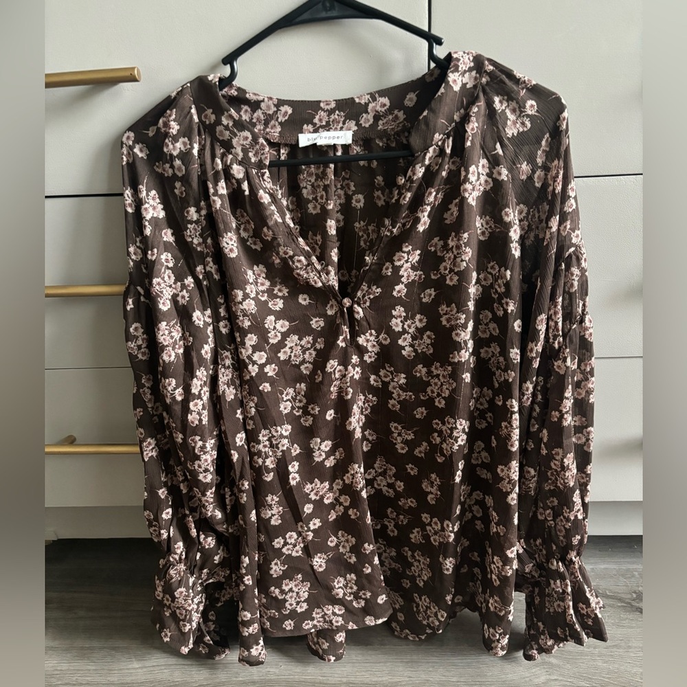 Chiffon Long Sleeve Floral Top